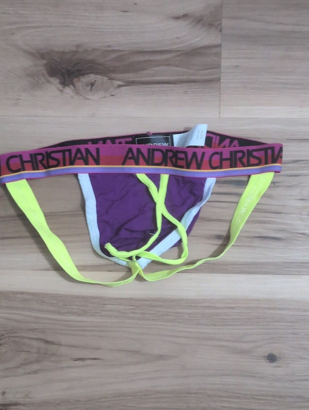 Andrew Christian Purple Undies with Neon Yellow Straps